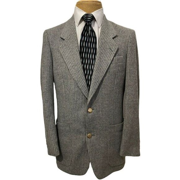 Men's‎ Sports Coat Gray Gold Buttons Flannel Camel Hair Wool Blend Size 39 R - Picture 2 of 10